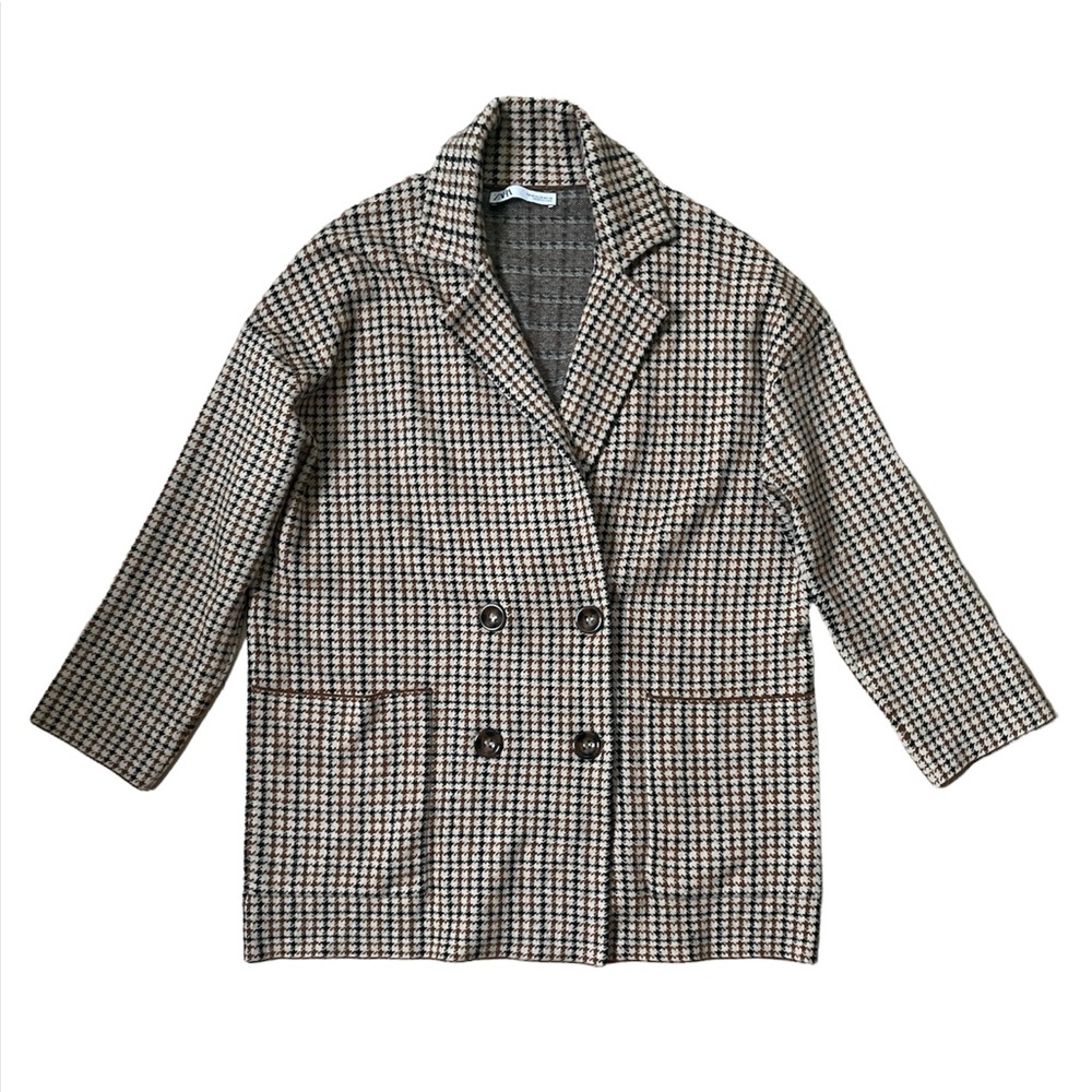 ZARA oversized sweater-knit blazer, herringbone pattern - size Medium